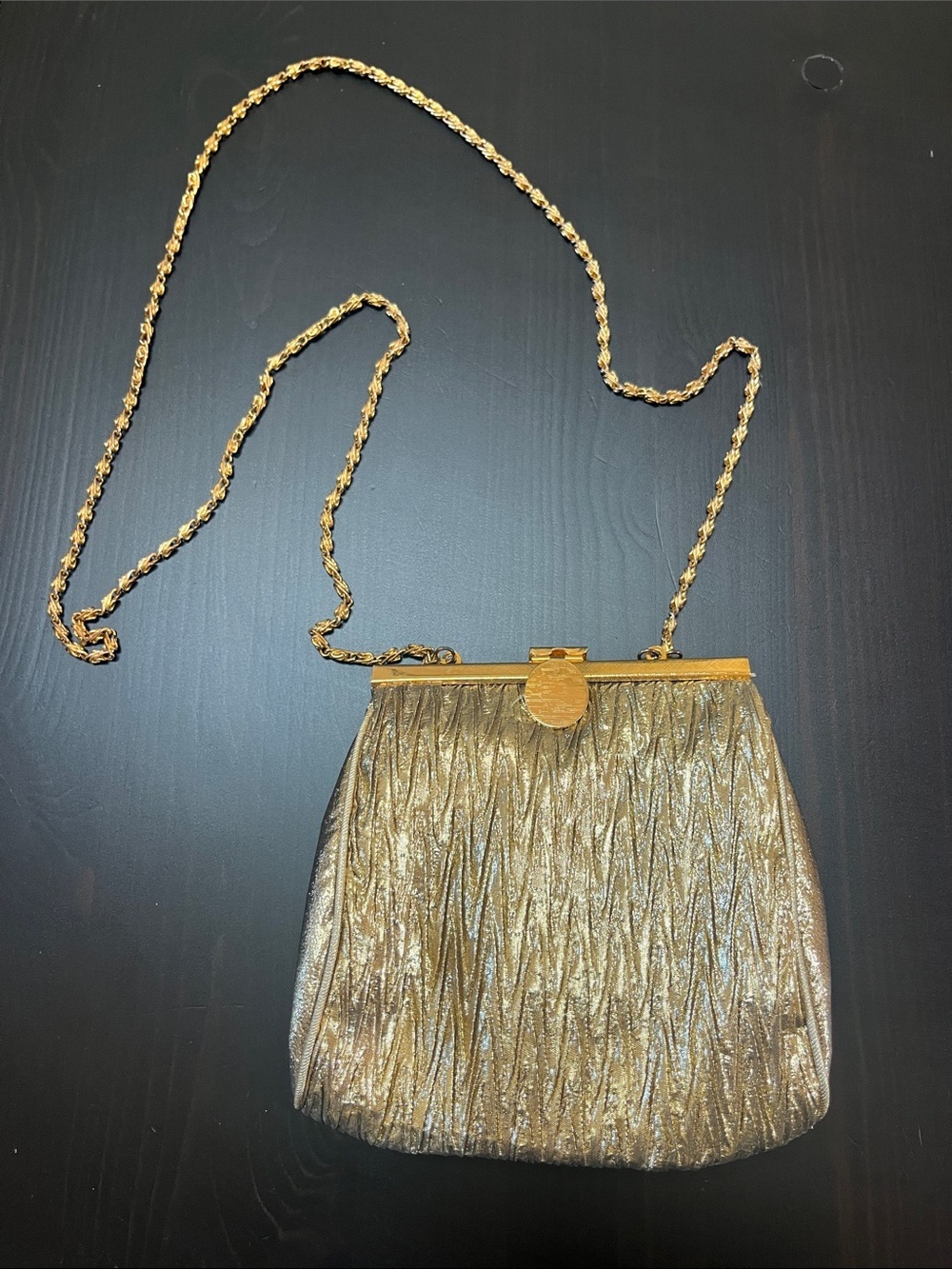 La Regale Shimmery Gold Pleated Evening Crossbody Clutch